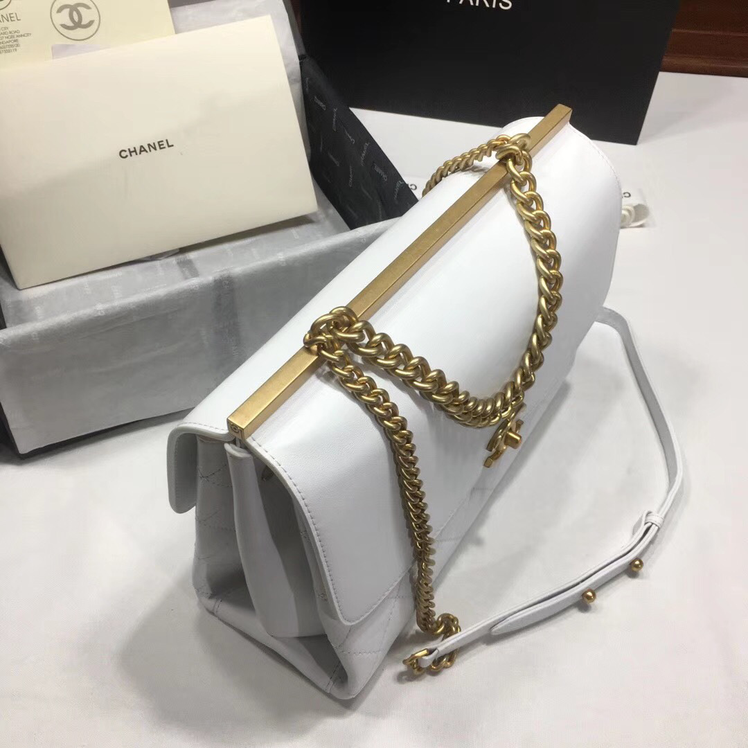 Ch**el Classic Lambskin Large Handbag A01112 white