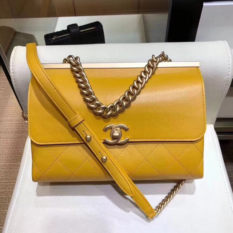 Ch**el Classic Lambskin Large Handbag A01112 Yellow