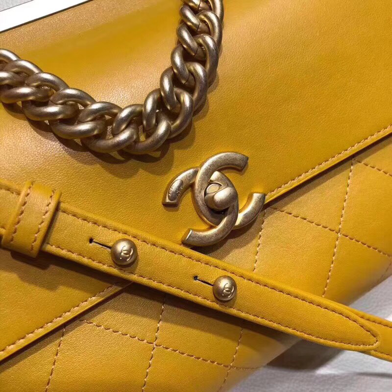 Ch**el Classic Lambskin Large Handbag A01112 Yellow