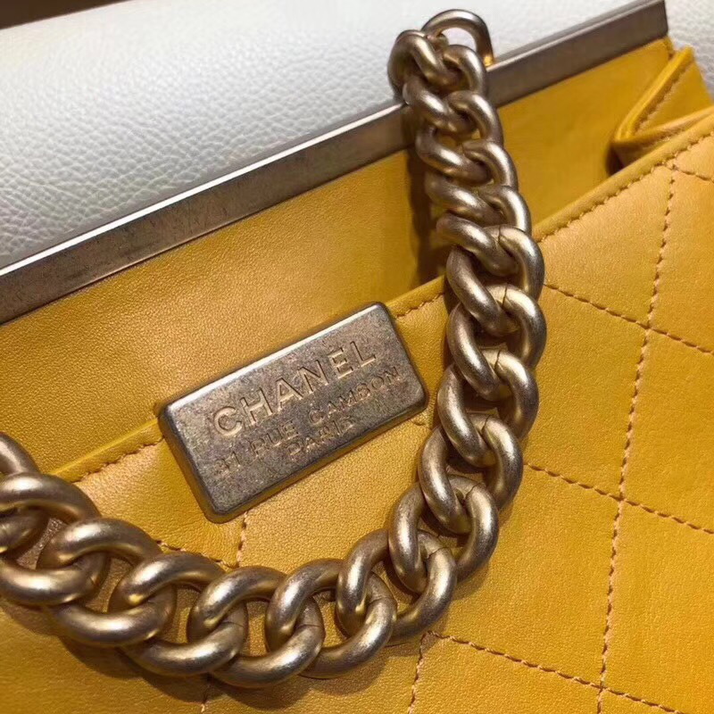 Ch**el Classic Lambskin Large Handbag A01112 Yellow