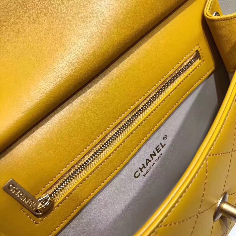 Ch**el Classic Lambskin Large Handbag A01112 Yellow