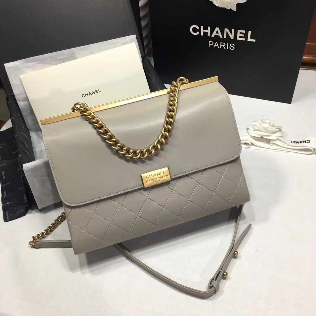 Ch**el Classic Lambskin Large Handbag A01112 Gray