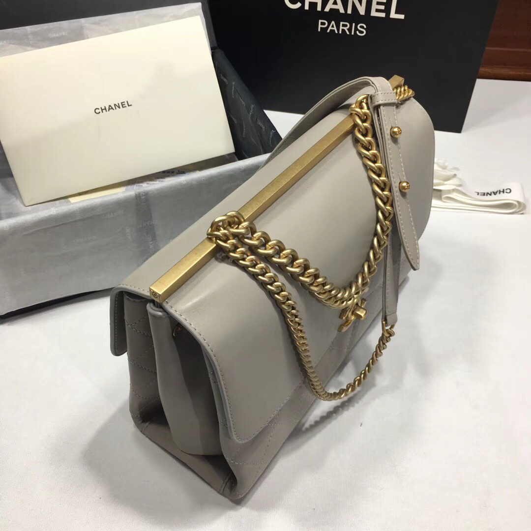 Ch**el Classic Lambskin Large Handbag A01112 Gray