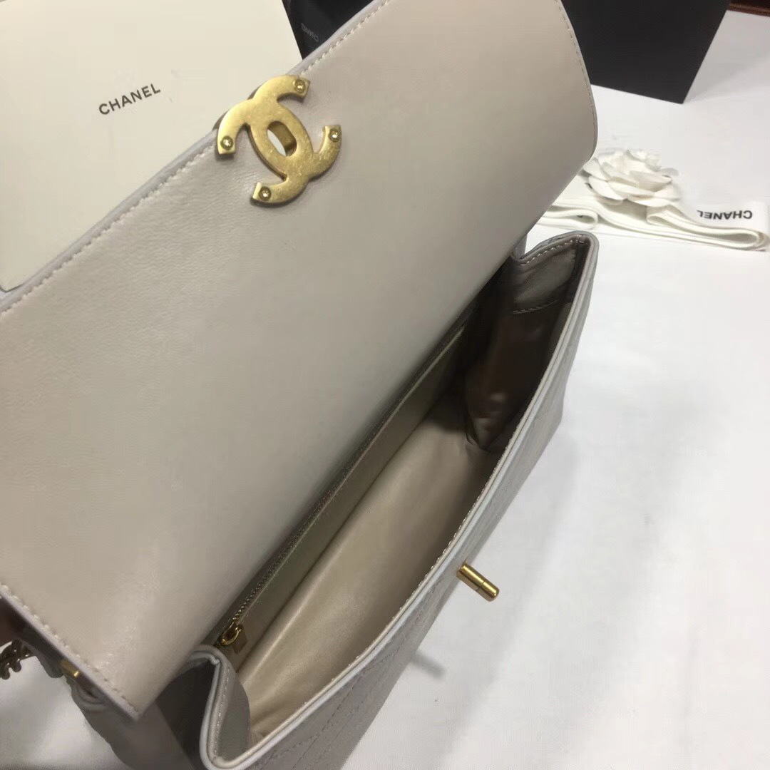 Ch**el Classic Lambskin Large Handbag A01112 Gray