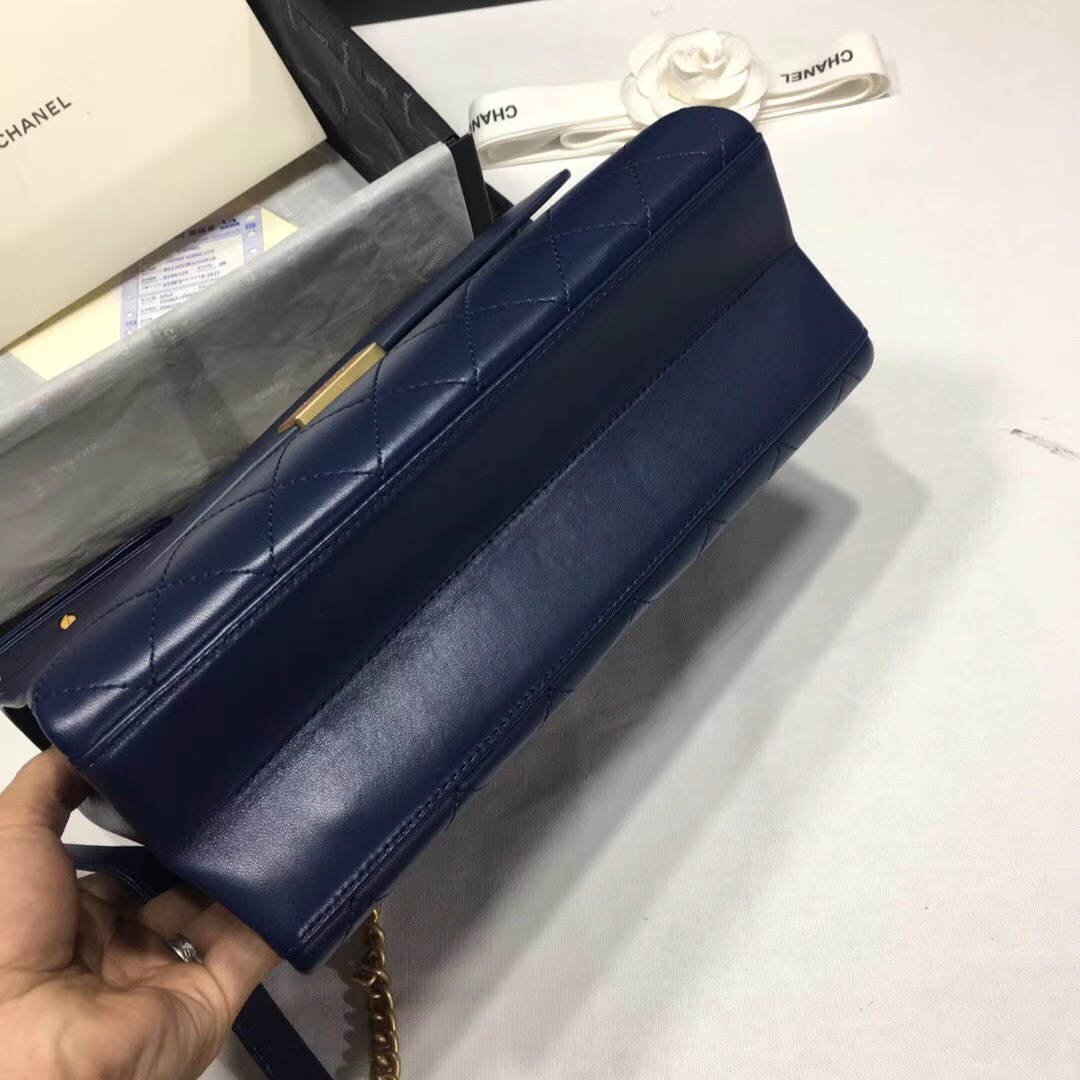 Ch**el Classic Lambskin Large Handbag A01112 Blue