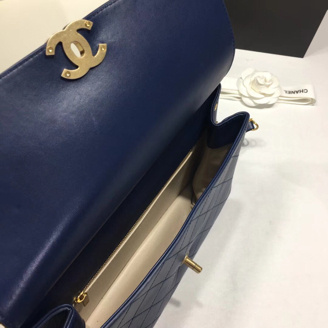 Ch**el Classic Lambskin Large Handbag A01112 Blue