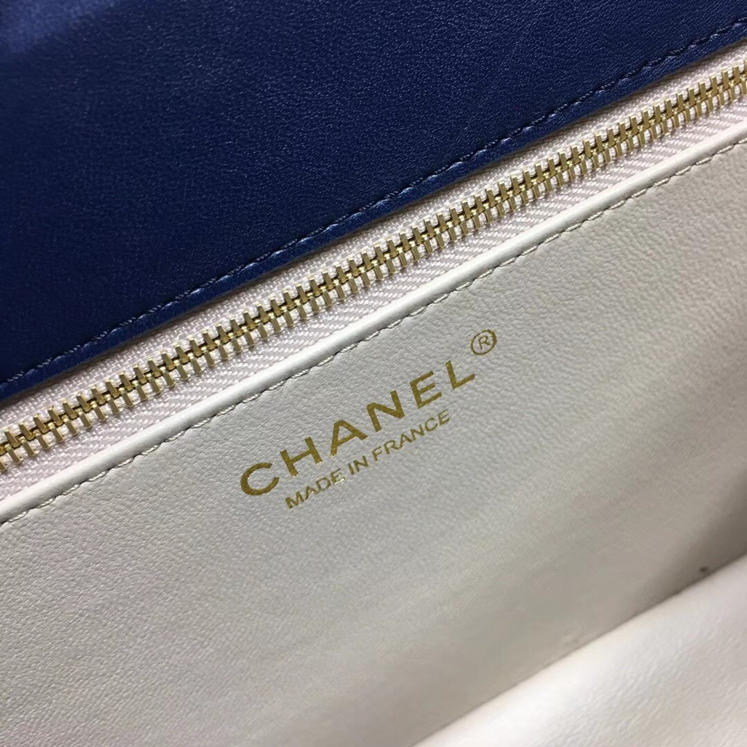 Ch**el Classic Lambskin Large Handbag A01112 Blue