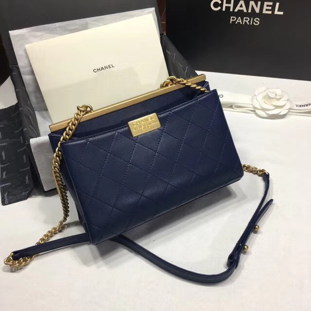Ch**el Classic Lambskin Small Handbag A01112 Blue
