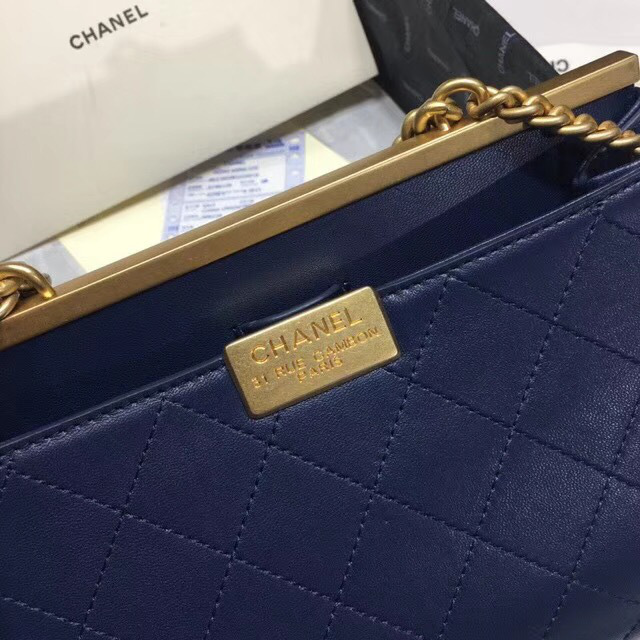 Ch**el Classic Lambskin Small Handbag A01112 Blue