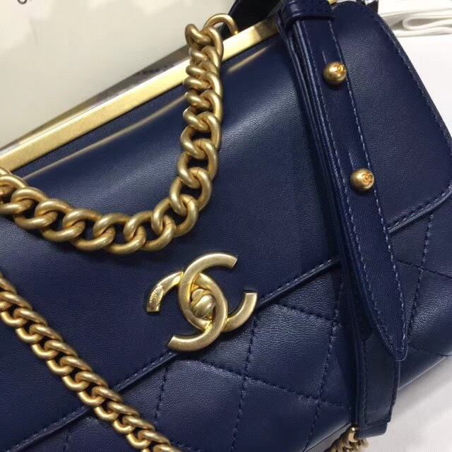 Ch**el Classic Lambskin Small Handbag A01112 Blue