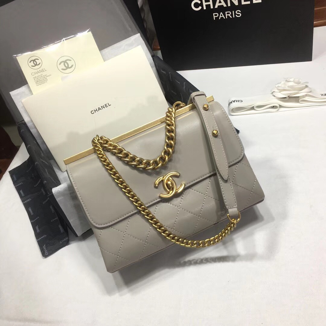 Ch**el Classic Lambskin Small Handbag A01112 Gray