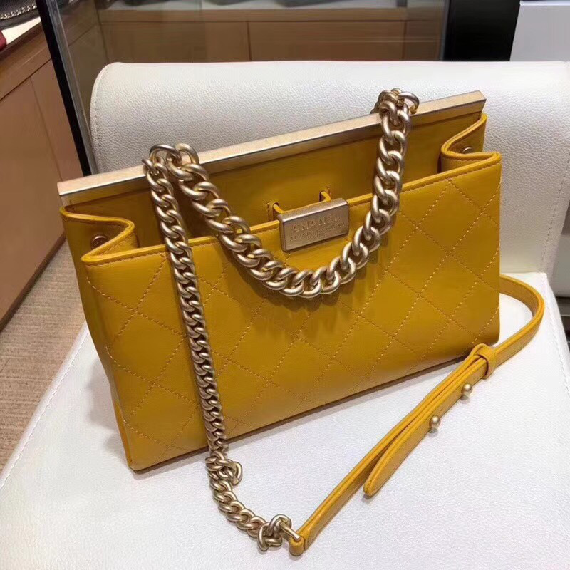 Ch**el Classic Lambskin Small Handbag A01112 Yellow