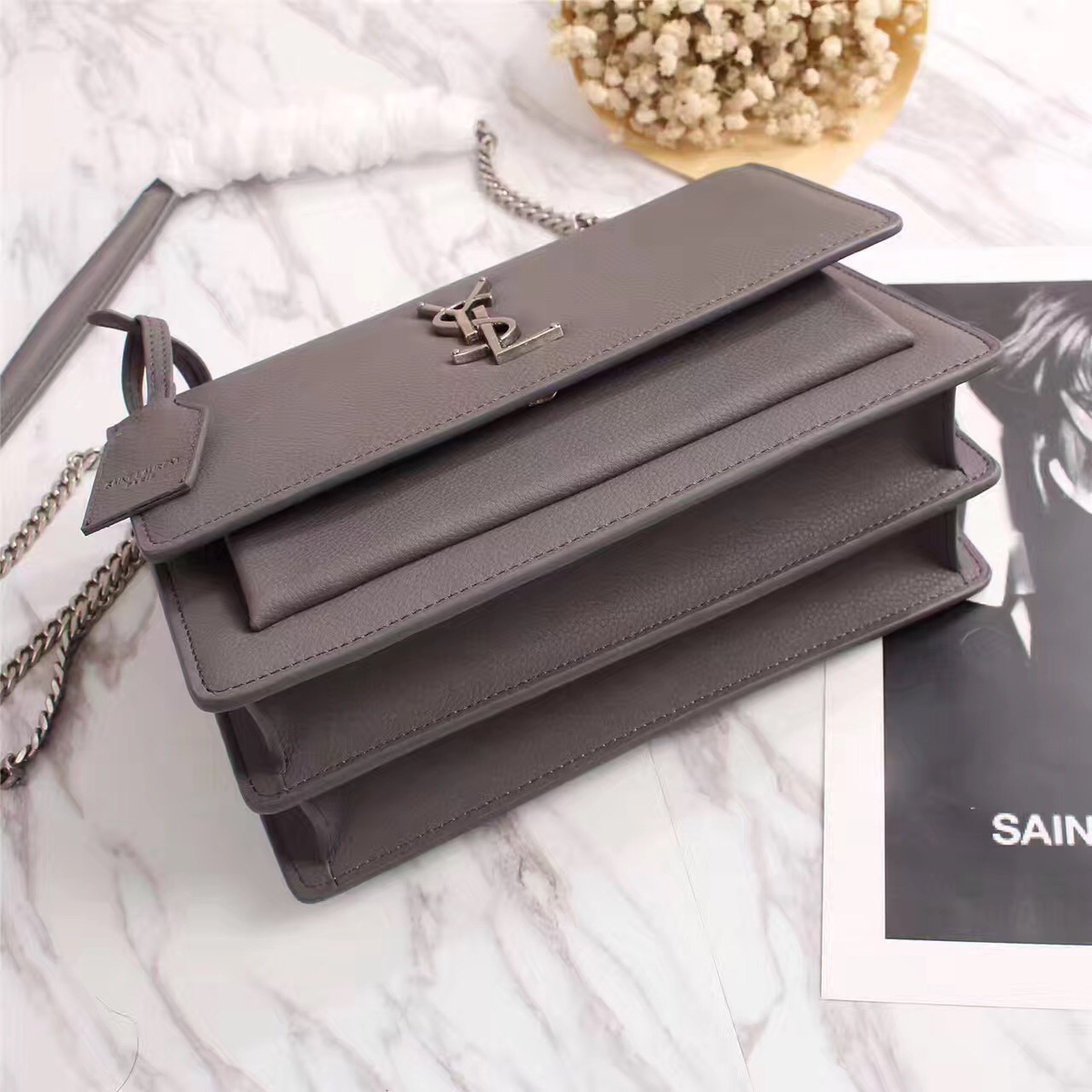 Y51 Real leather Handbag with Gray 26606