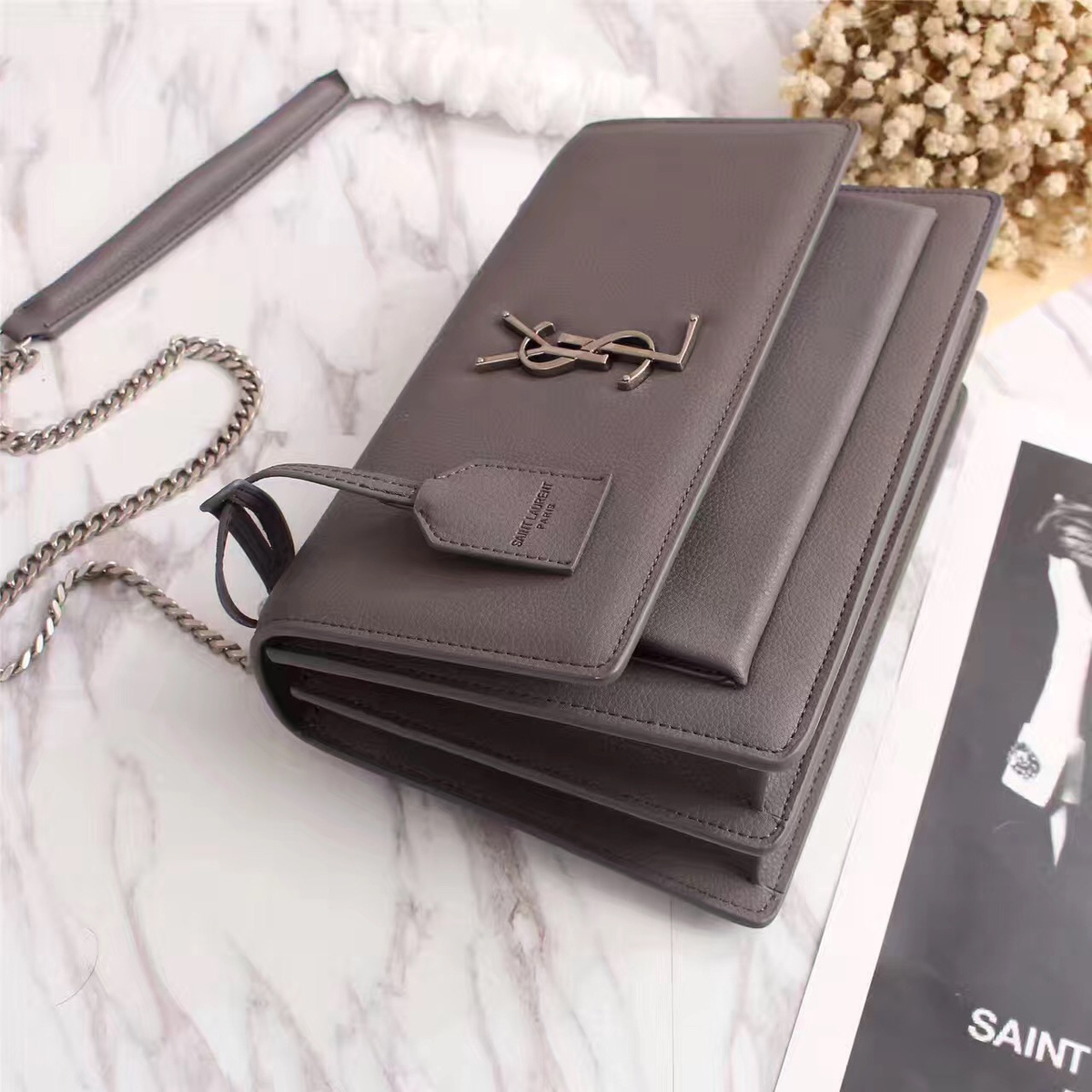 Y51 Real leather Handbag with Gray 26606