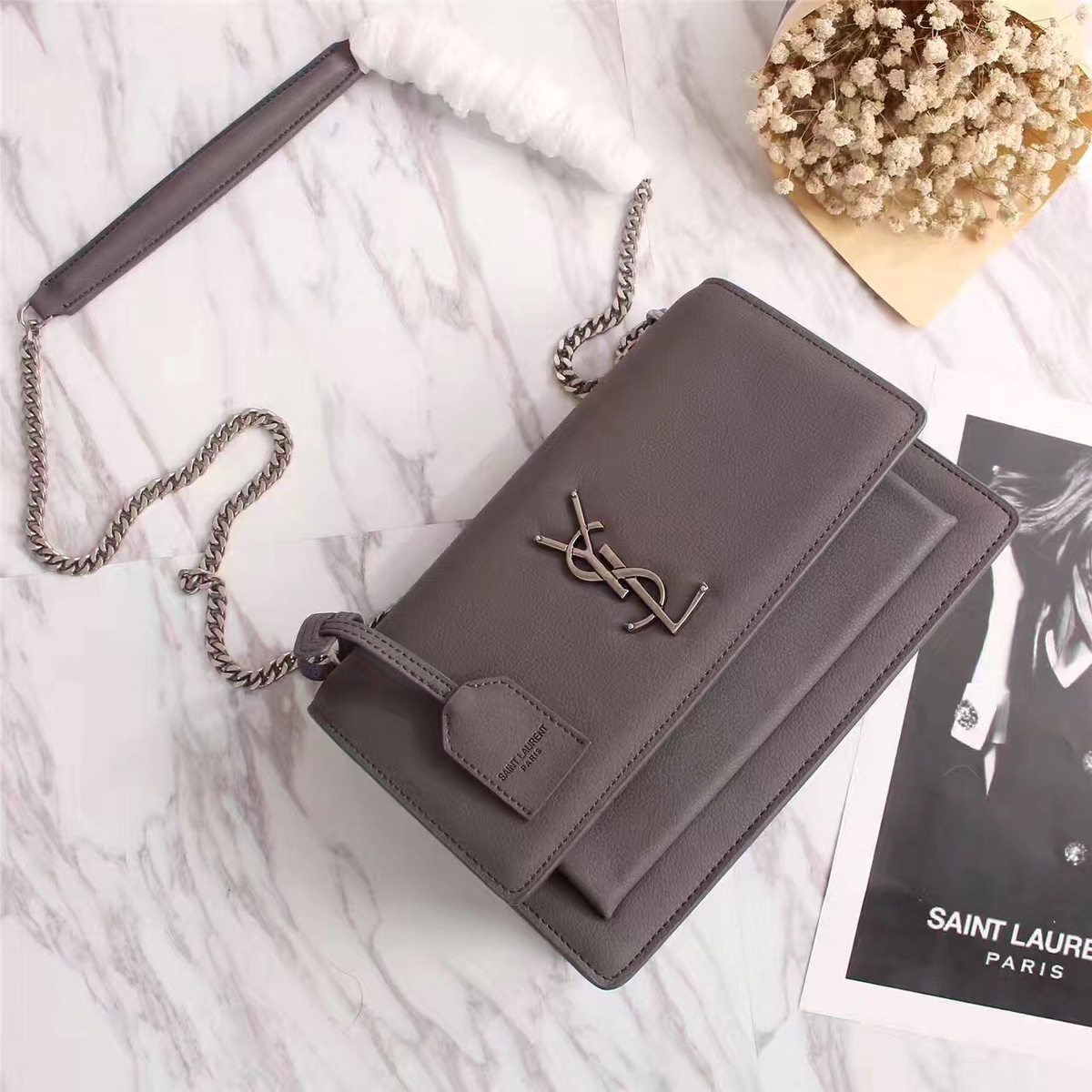 Y51 Real leather Handbag with Gray 26606