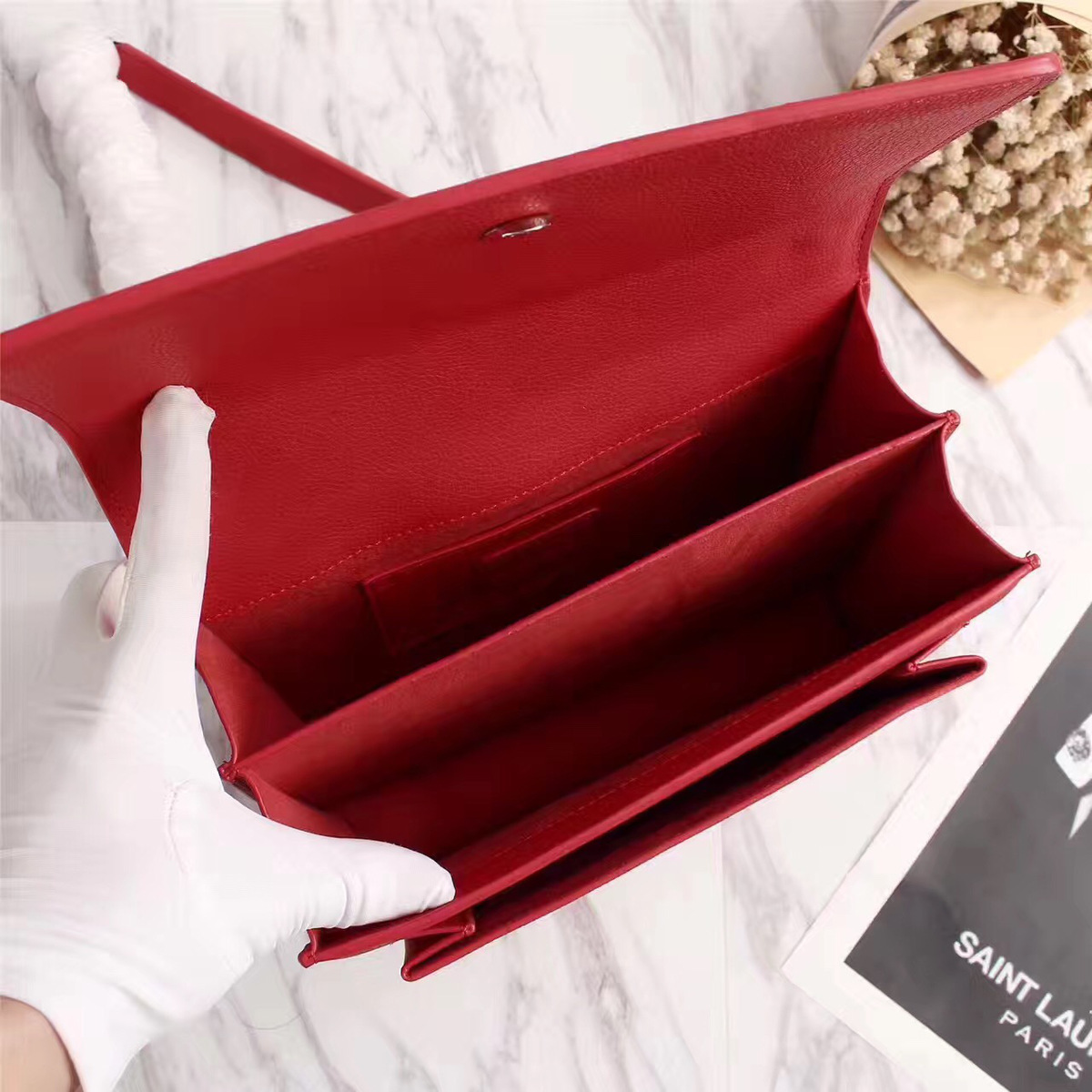 Y51 Real leather Handbag with Red 26606