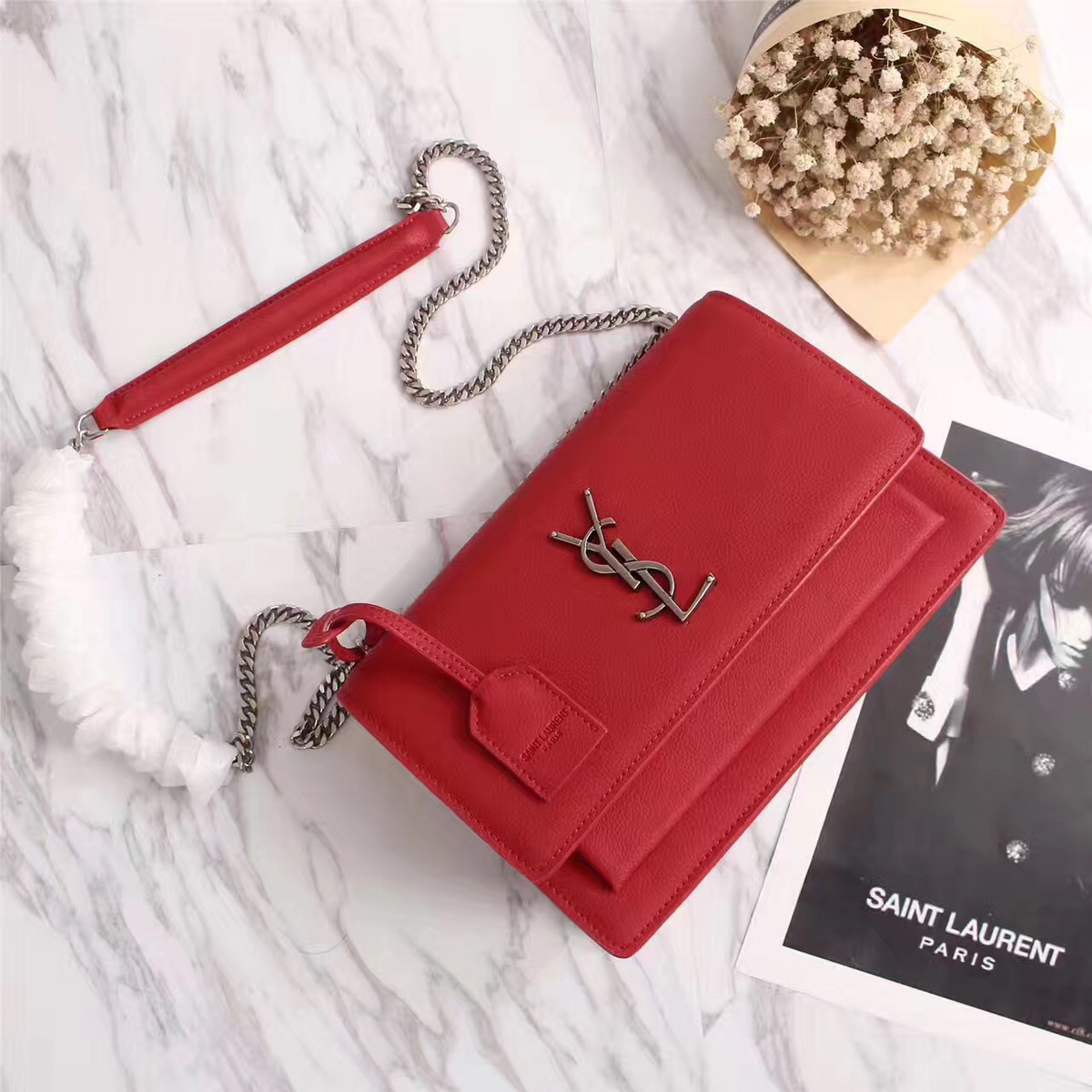 Y51 Real leather Handbag with Red 26606