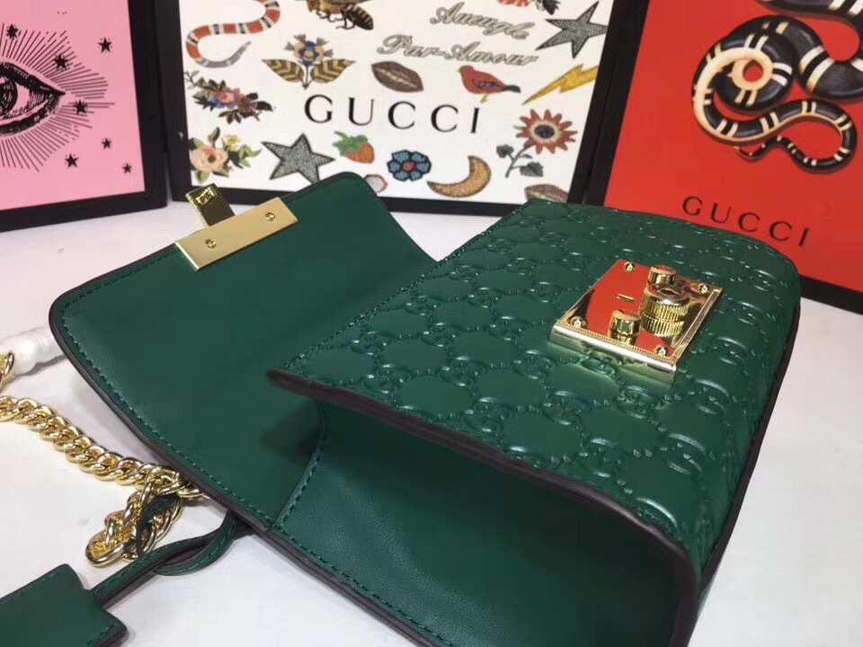 Gvc*1 Padlock small Signature shoulder Leather bag green 409487