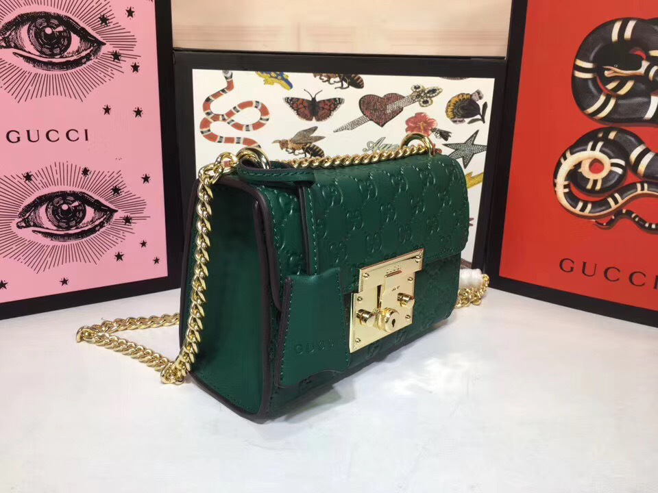 Gvc*1 Padlock small Signature shoulder Leather bag green 409487
