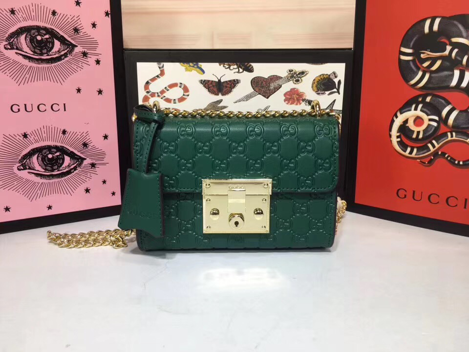 Gvc*1 Padlock small Signature shoulder Leather bag green 409487