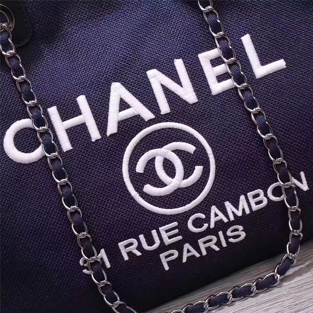 Ch**el Canvas Large Deauville Tote Bag Blue A66942