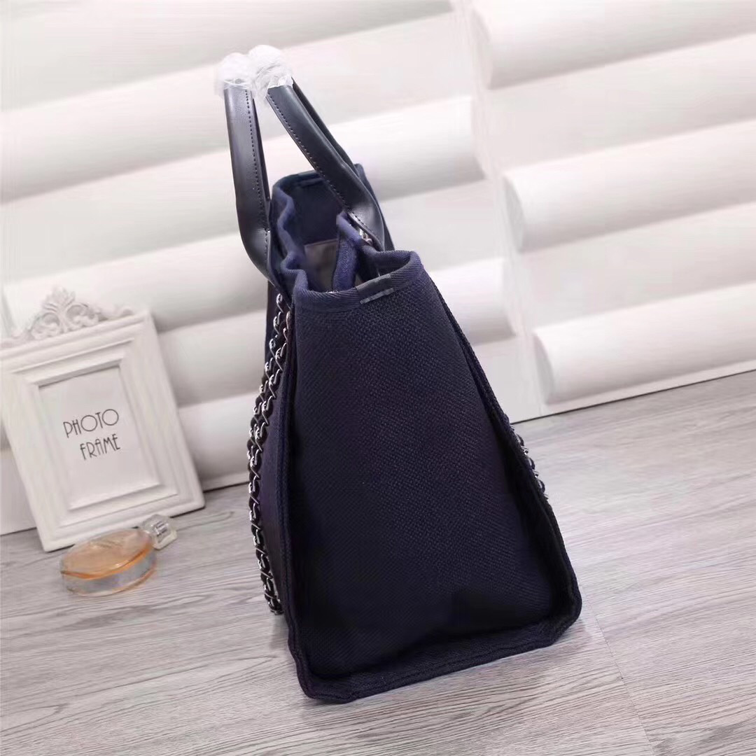 Ch**el Canvas Large Deauville Tote Bag Blue A66942