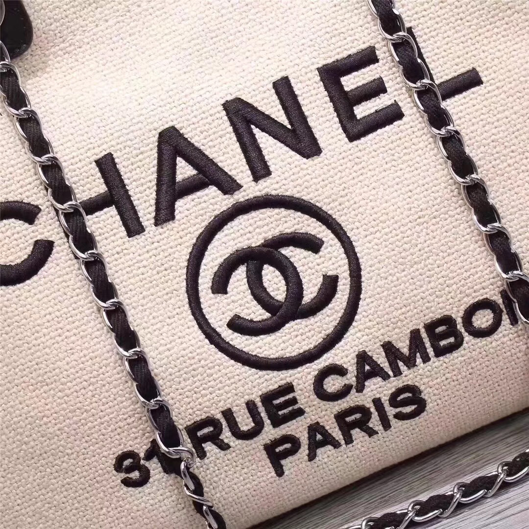 Ch**el Canvas Large Deauville Tote Bag Beige A66942