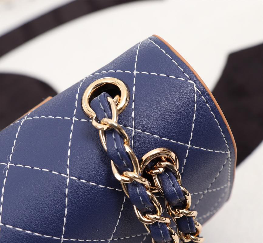Ch**el Flap Shoulder Bag Calfskin Leather Blue 8925