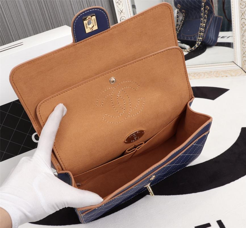 Ch**el Flap Shoulder Bag Calfskin Leather Blue 8925