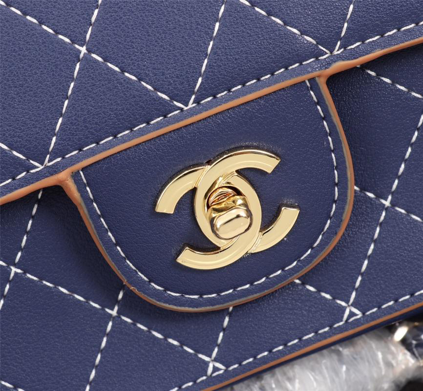 Ch**el Flap Shoulder Bag Calfskin Leather Blue 8925
