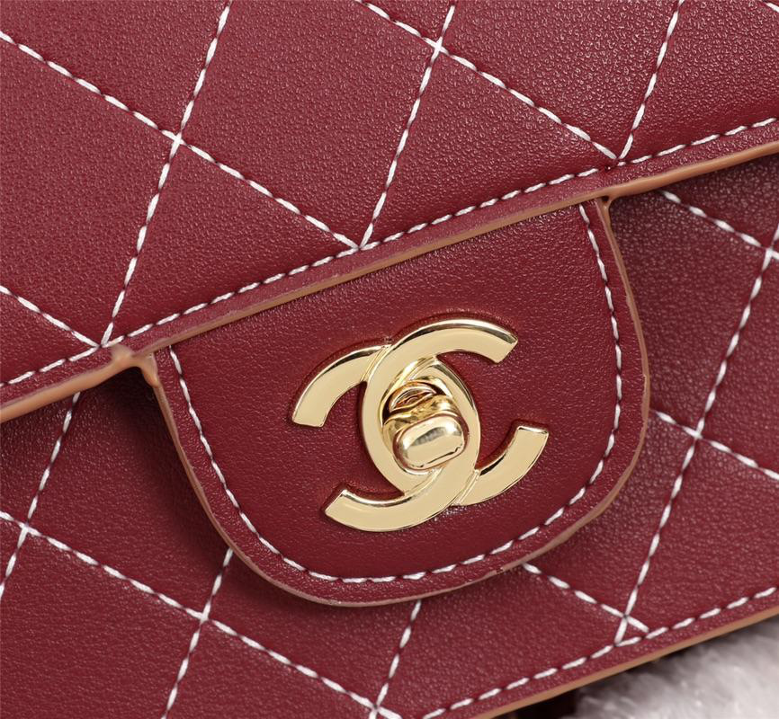 Ch**el Flap Shoulder Bag Calfskin Leather Wine Red 8925