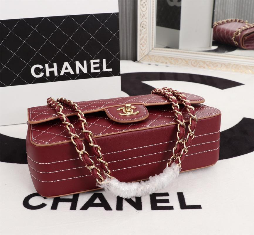 Ch**el Flap Shoulder Bag Calfskin Leather Wine Red 8925