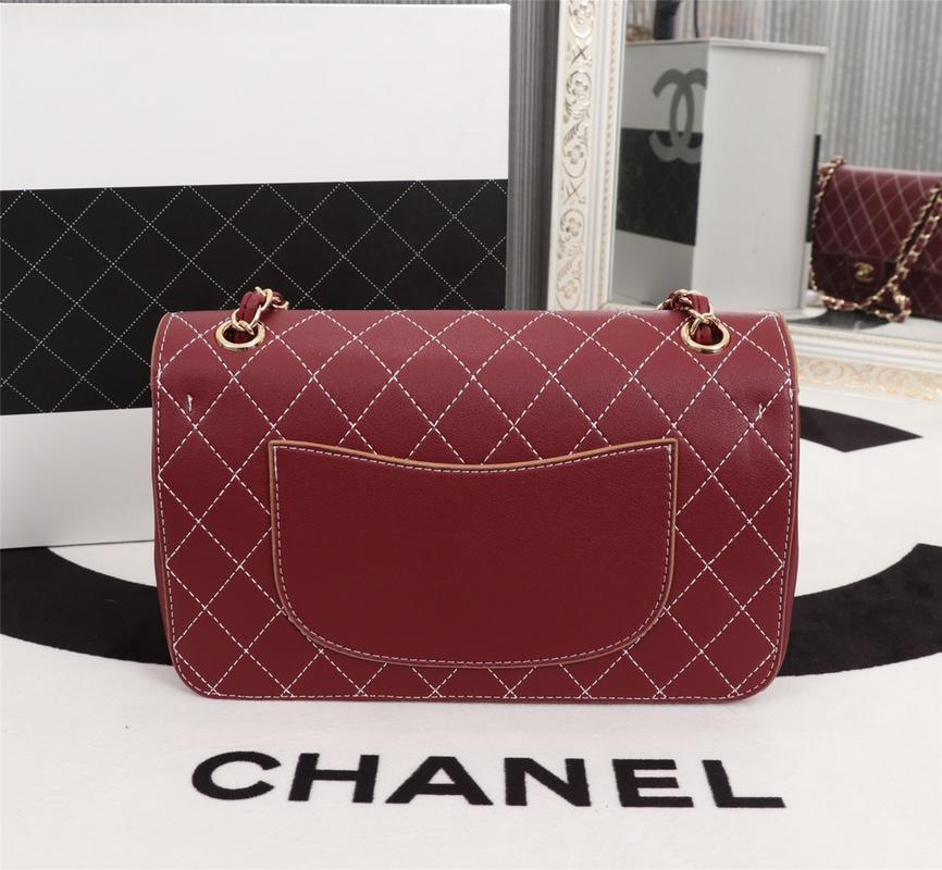 Ch**el Flap Shoulder Bag Calfskin Leather Wine Red 8925