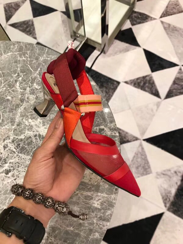 F**di Slingbacks Red Mid Heel Shoes 5cm