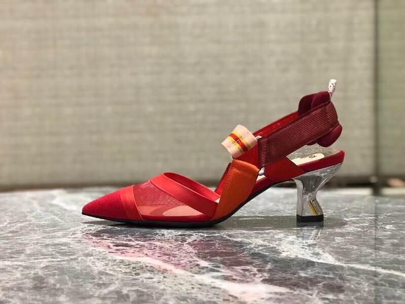 F**di Slingbacks Red Mid Heel Shoes 5cm