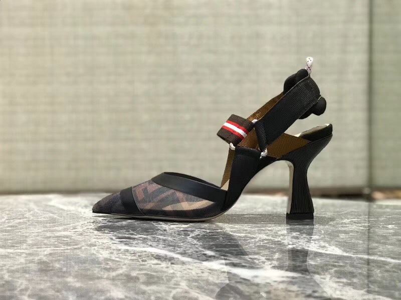 F**di Slingbacks Black Brown High Heel Shoes 8cm