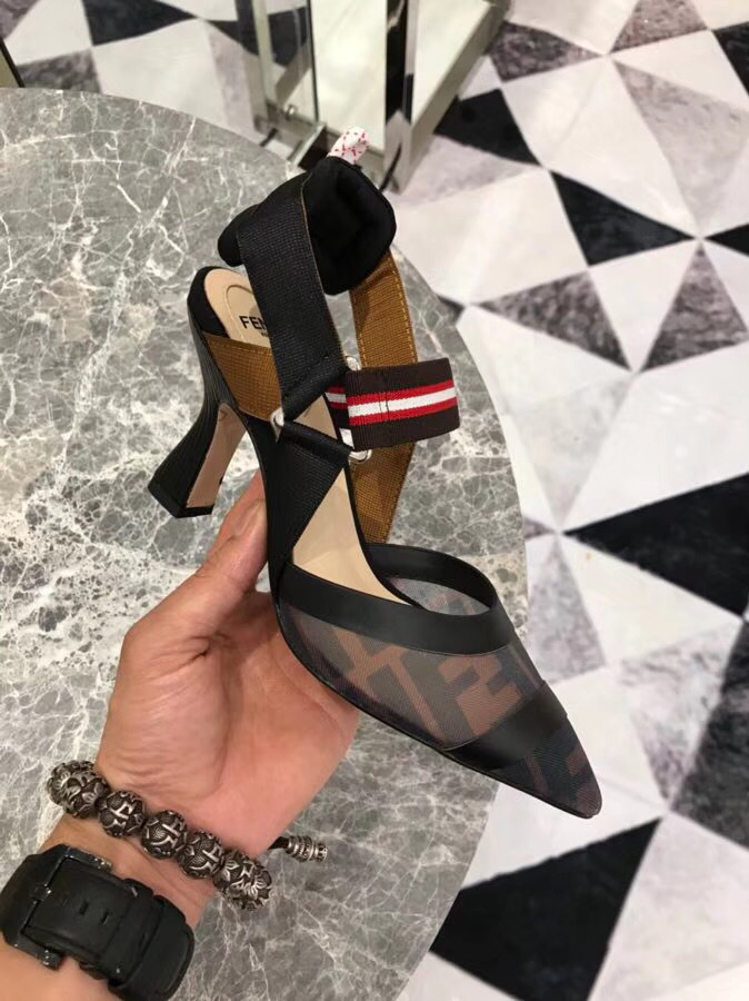 F**di Slingbacks Black Brown High Heel Shoes 8cm