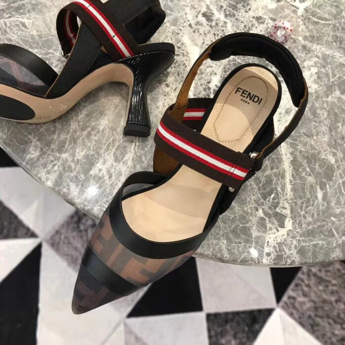 F**di Slingbacks Black Brown High Heel Shoes 8cm