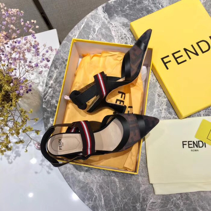 F**di Slingbacks Black Brown High Heel Shoes 8cm