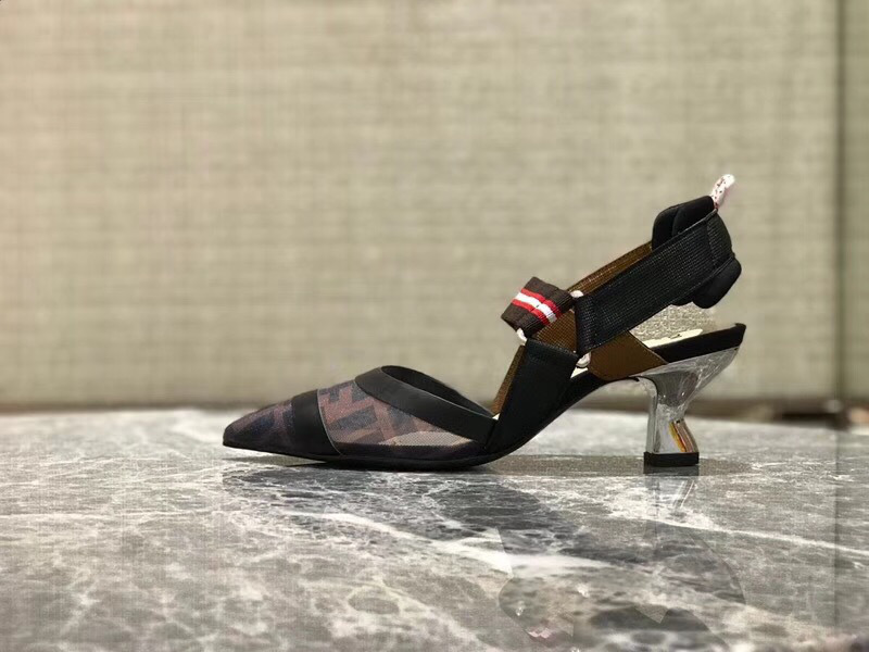 F**di Slingbacks Black Brown Mid Heel Shoes 5cm