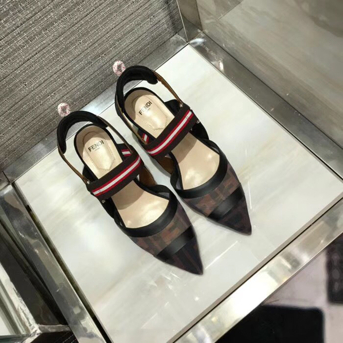 F**di Slingbacks Black Brown Mid Heel Shoes 5cm