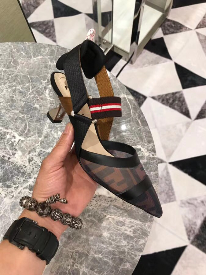 F**di Slingbacks Black Brown Mid Heel Shoes 5cm