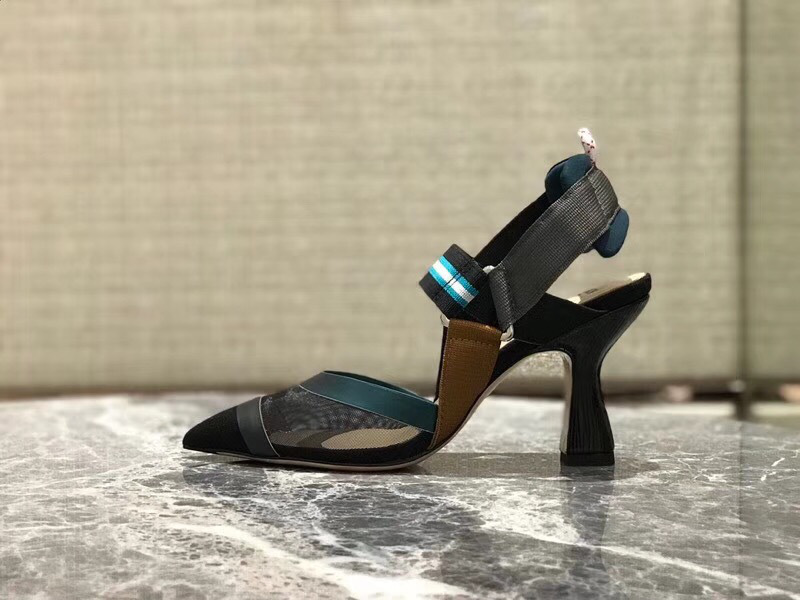 F**di Slingbacks Blue Black High Heel Shoes 8cm