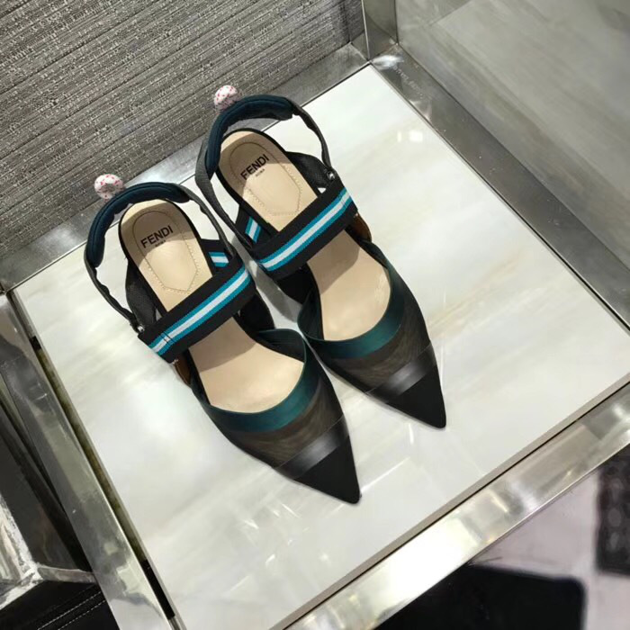 F**di Slingbacks Blue Black High Heel Shoes 8cm