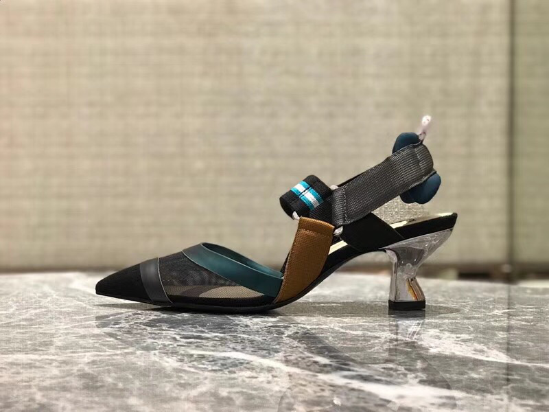 F**di Slingbacks Blue Black Mid Heel Shoes 5cm