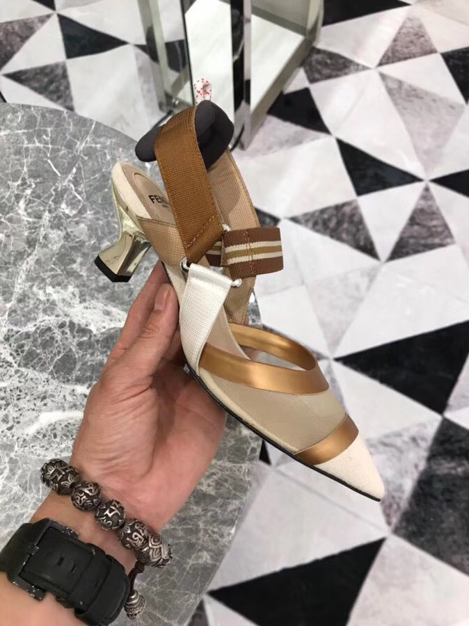 F**di Slingbacks White Mid Heel Shoes 5cm