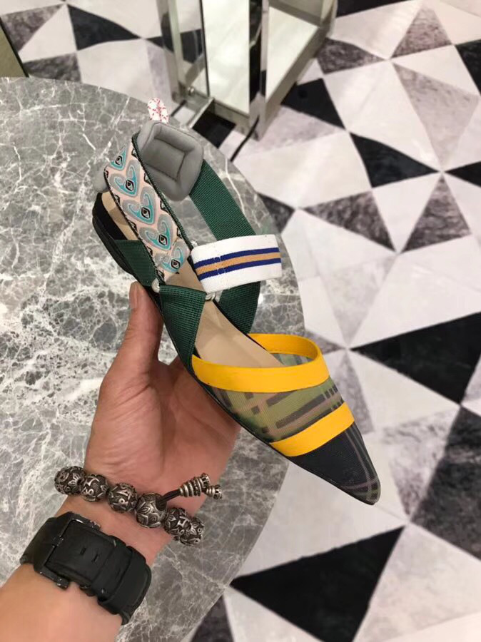 F**di Slingbacks Yellow Green Flat-soled Shoes