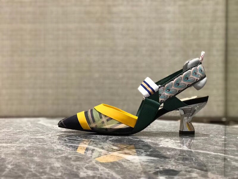 F**di Slingbacks Yellow Green Mid Heel Shoes 5cm