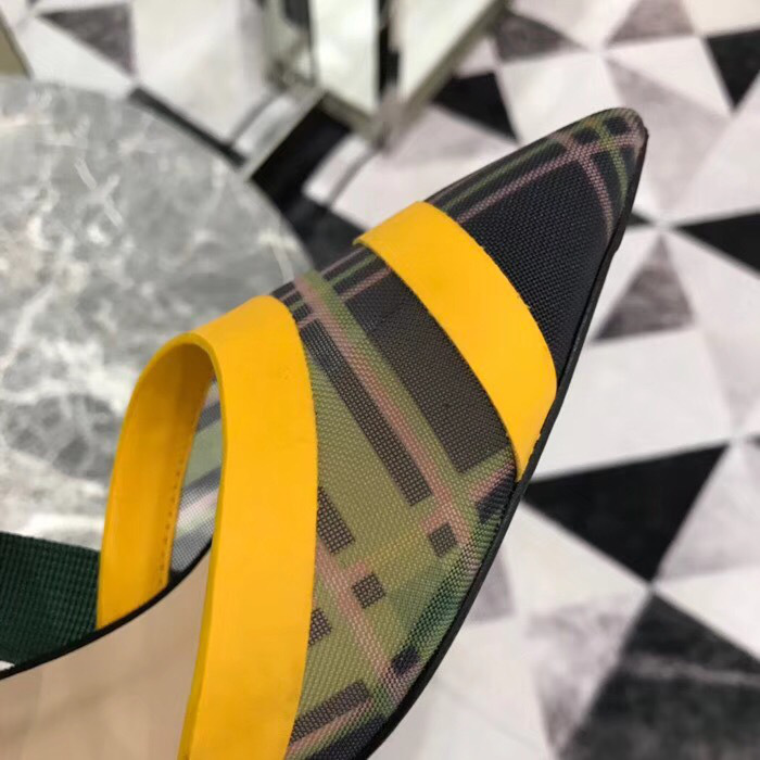 F**di Slingbacks Yellow Green Mid Heel Shoes 5cm