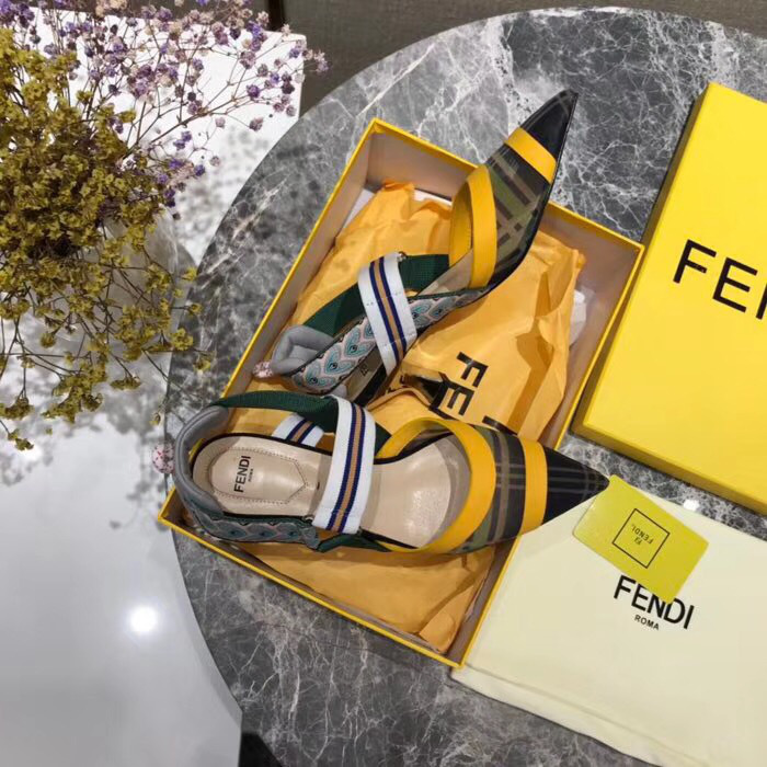 F**di Slingbacks Yellow Green Mid Heel Shoes 5cm